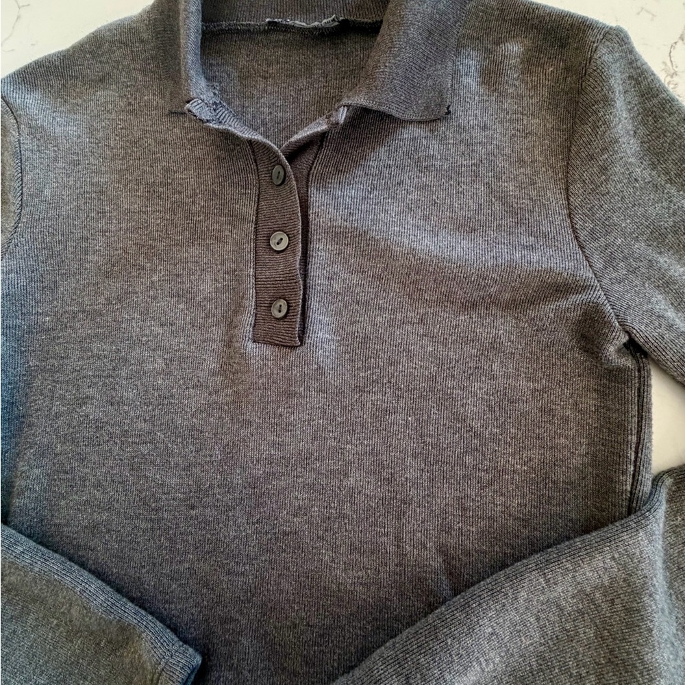 Zara Women’s Quarter Button down Charcoal Gray Polo Top